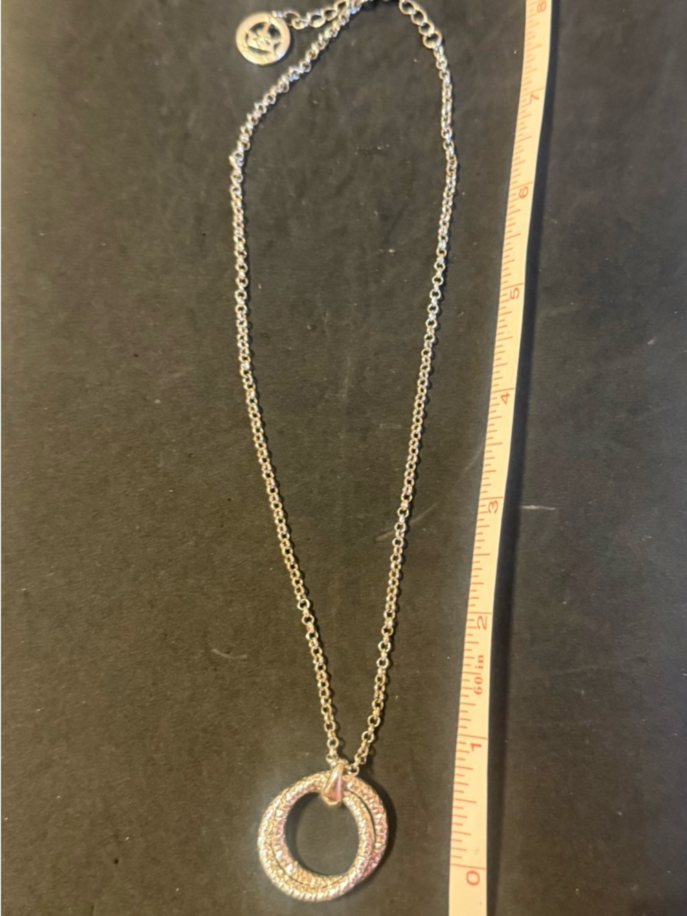 Trifari Silver-Tone Double Circle Pendant Necklace with Clear Crystals